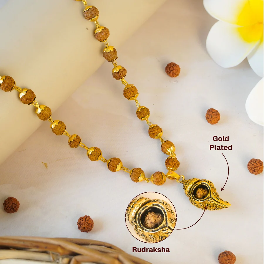 Gold Plated Shiv Shankh Rudraksha Mala image 2