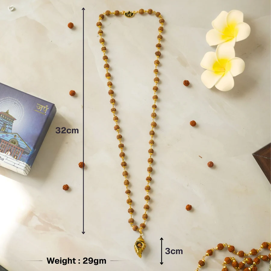 Gold Plated Shiv Shankh Rudraksha Mala image 3