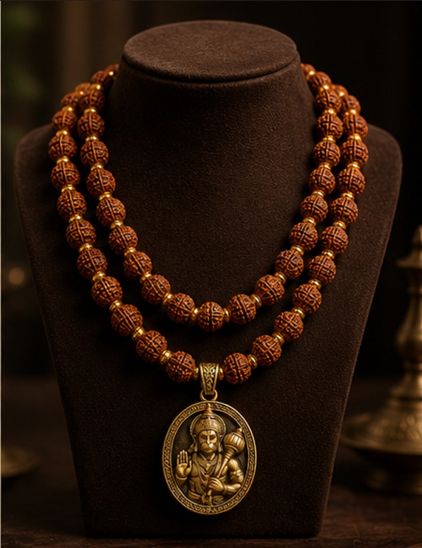 Premium Rudraksha Mala with Hanuman Ji Pendant
