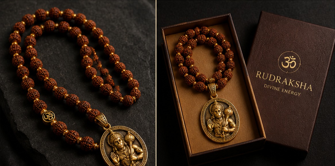 Premium Rudraksha Mala with Hanuman Ji Pendant image 2