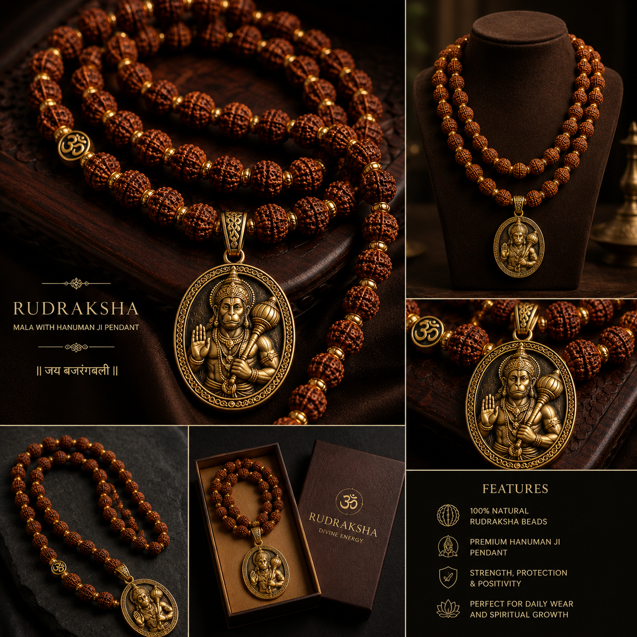 Premium Rudraksha Mala with Hanuman Ji Pendant image 3